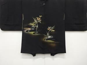 流水に竹笹模様　刺繍　一つ紋　絵羽織